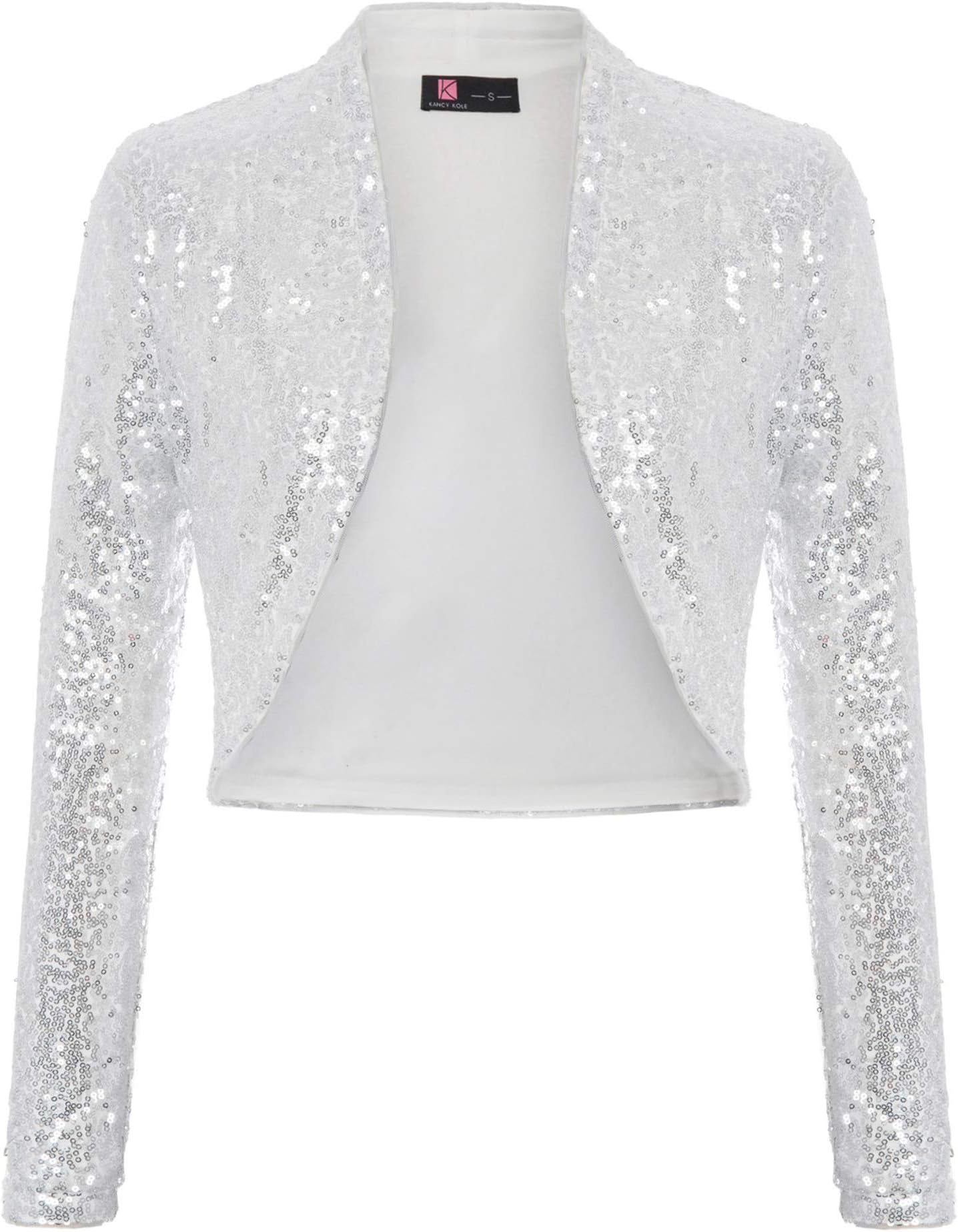Women's Sequin Shrug Long Sleeve Open Front Cropped Bolero Jackets S-XXL