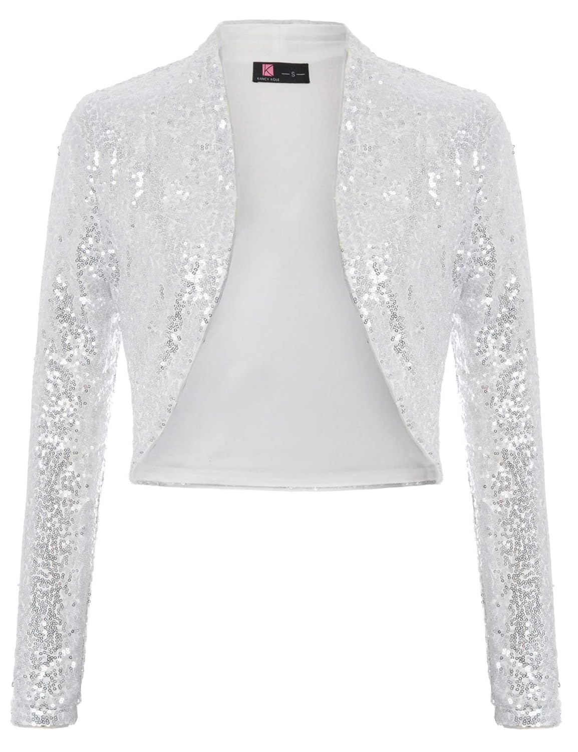 KANCY KOLE Womens Sequin Shrug Long Sleeve Open Front Cropped Bolero Jackets S-XXL