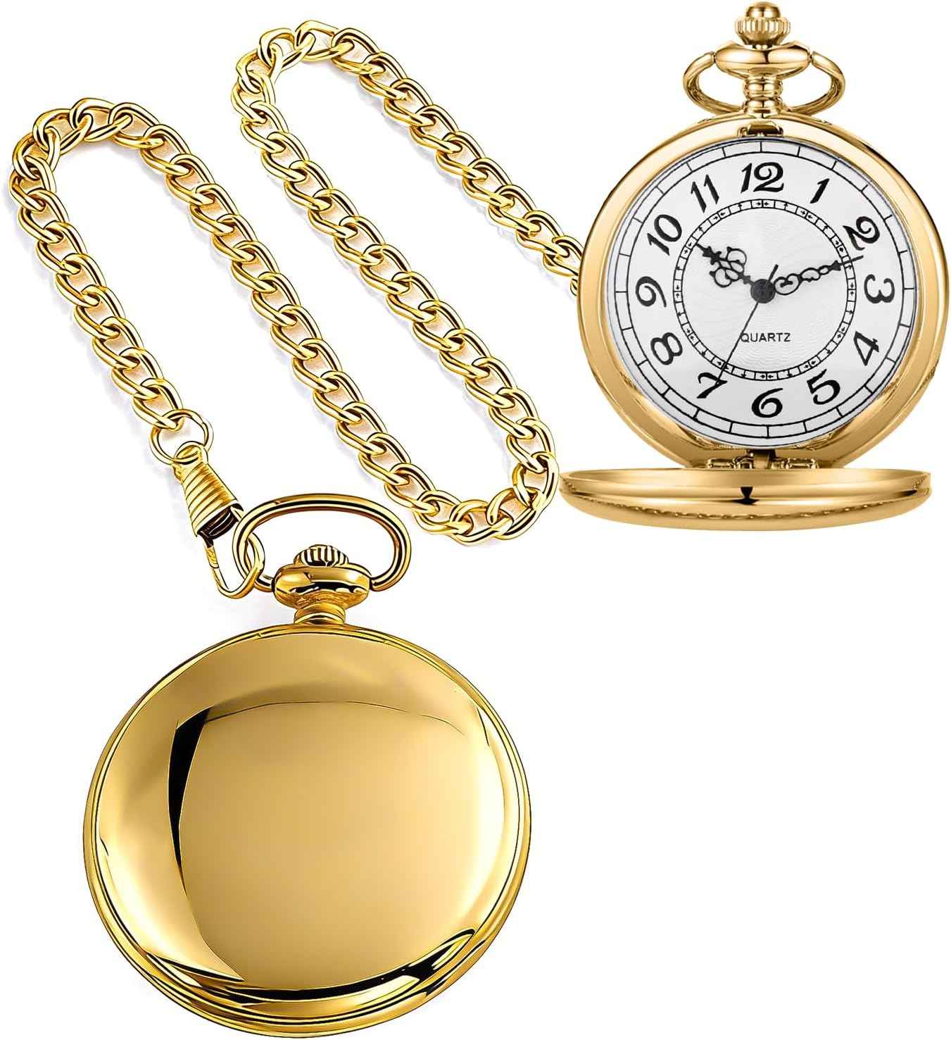 Smooth Pocket Watch Alloy Steel Quartz Roman/Arabic Numerals with 37cm Chain for Father's Day Xmas Best Gifts