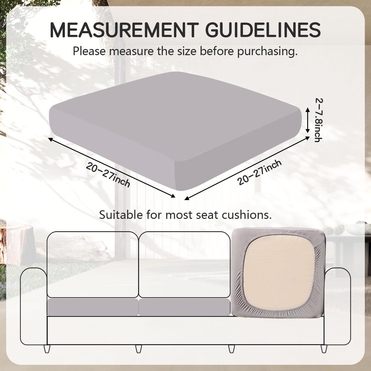12 Pcs Patio Outdoor Cushion Covers, Waterproof Stretch Cushion Covers Replacement, Cushion Slipcovers, Washable Individual Couch Slipcovers Set Furniture Protector for Pets(20-27 Inch, Grey)