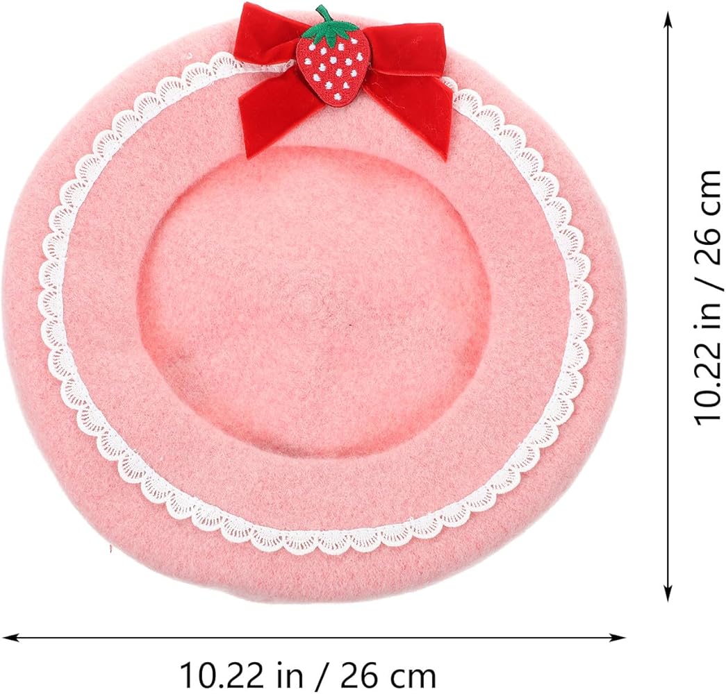 Amosfun Wool Beret Hat Strawberry Bowknot Beret French Style Beret