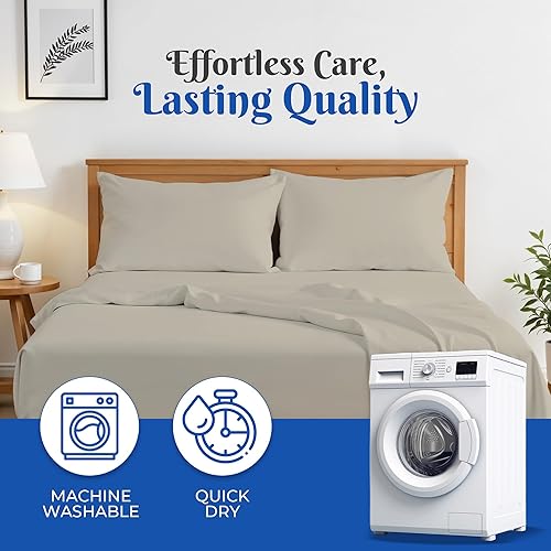 Miniatura 7 de Infinitee Xclusives Juego de 3 sábanas tamaño individual | Beige | Sábanas de bolsillo profundo de 16 pulgadas – Sábanas de microfibra cepillada