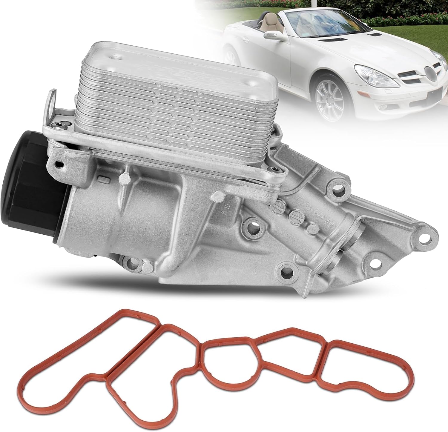 2721800510 Aluminium Oil Cooler Filter Housing Assembly Compatible with 2006-2012 Mercedes Benz E350 E280 C230 C300 C350 GLK350 ML450 S400 SLK300 R350 S550 GL550 E550 SL550 CLS550 CL550 CLK550