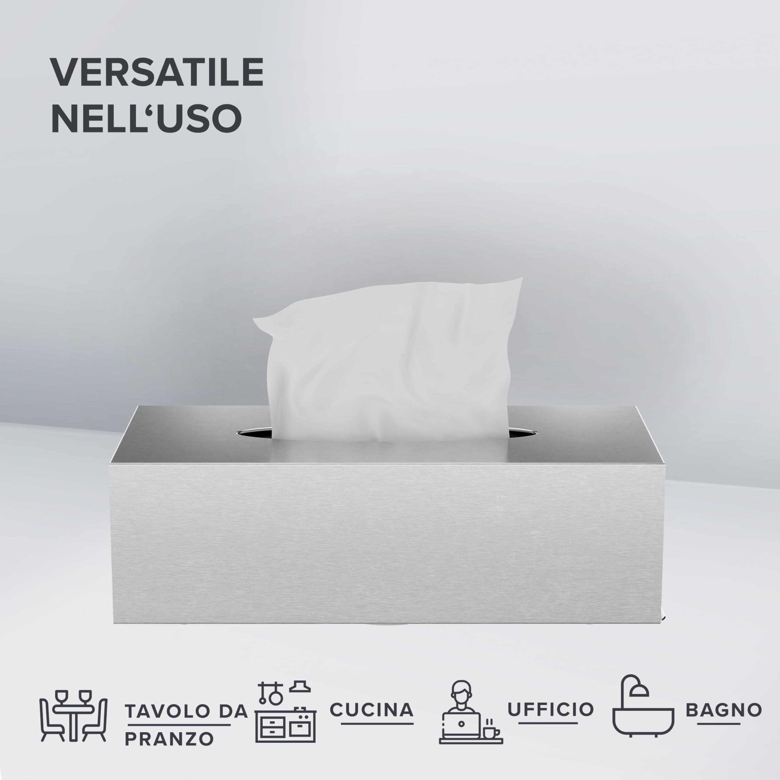 ovimar cosmetic tissue box Fornaes | acciaio inox | argento | dispenser di fazzoletti, asciugamani di carta, fazzoletti cosmetici per bagno, cucina, tavolo da pranzo | montaggio a parete opzionale