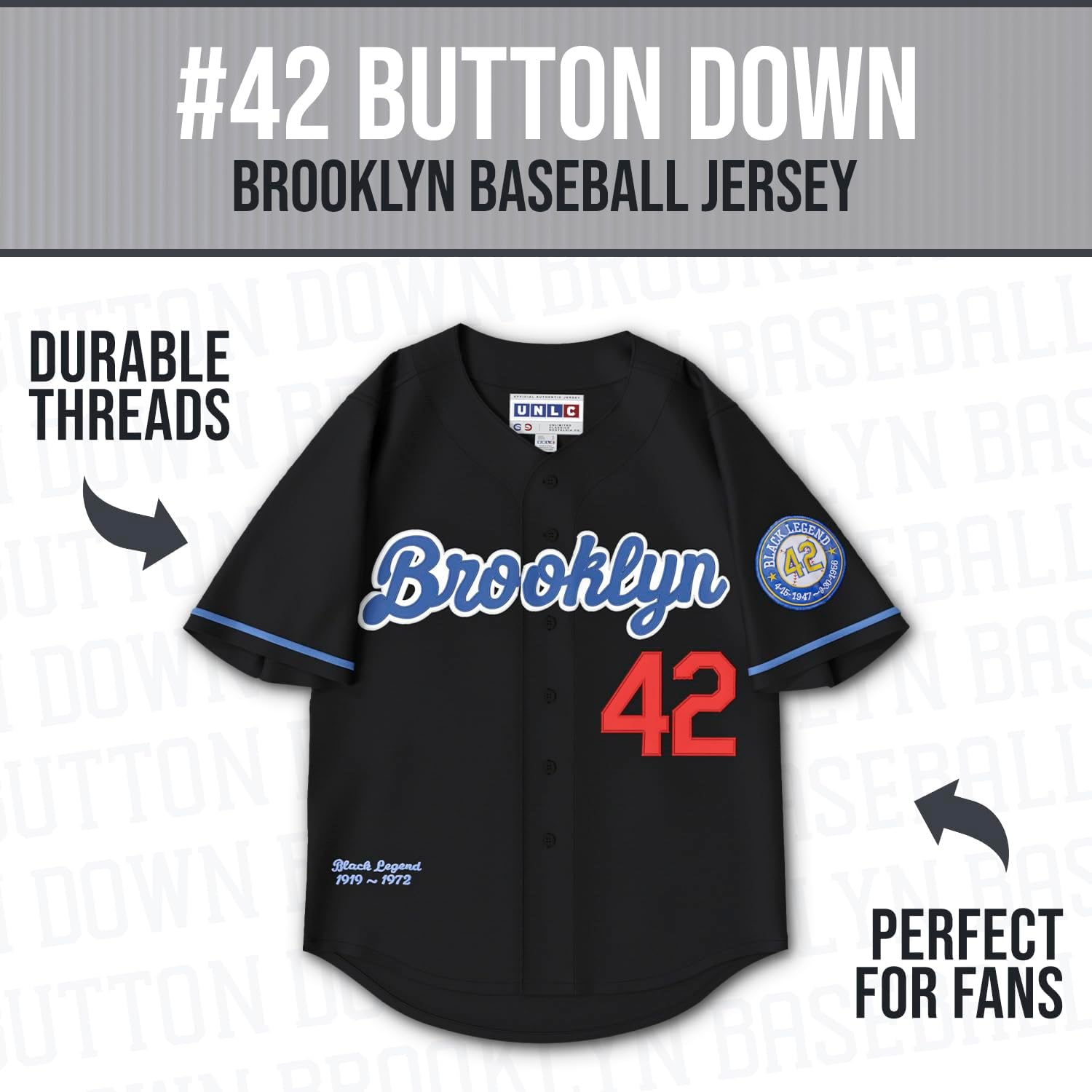 Jackie Robinson #42 Baseball Jersey – Embroidered Throwback with Legacy Patch, Stitched Letters Adult Sizes S–5XL