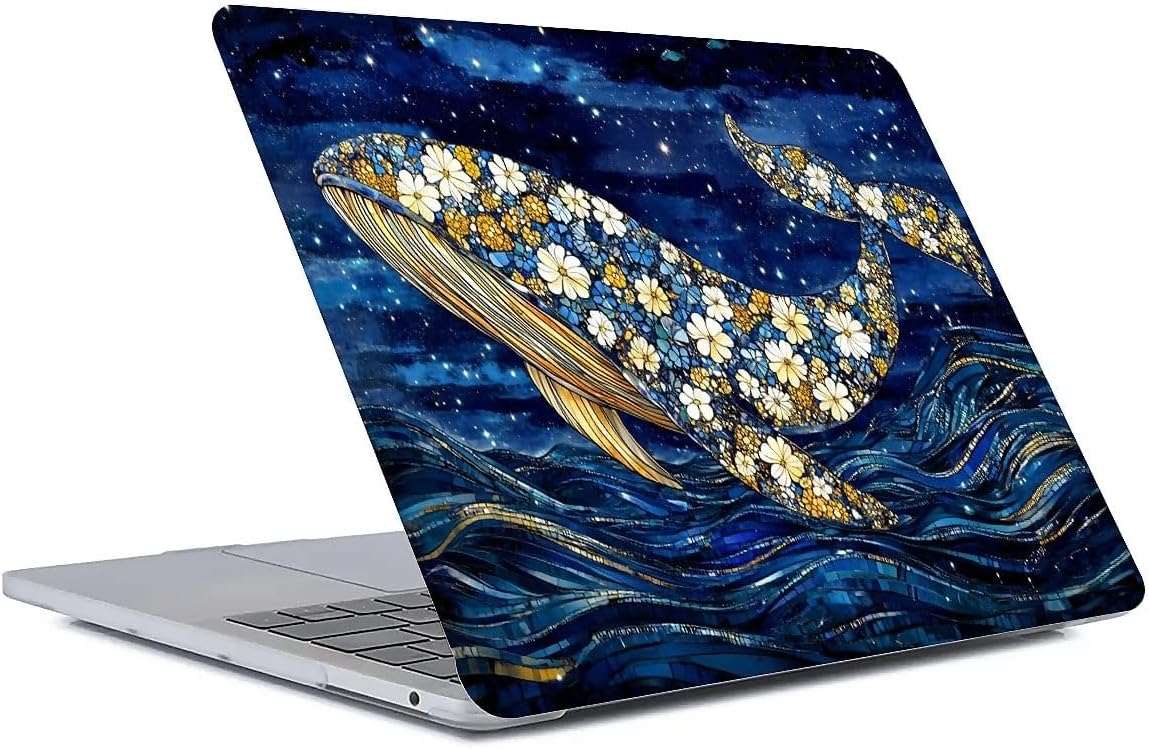 Compatible with MacBook Pro 15 inch Case 2018 2017 2016 Release A1990 A1707, Plastic Hard Shell Case for Mac Pro 15 (2016-2018) - Blue Gold Ocean Whale