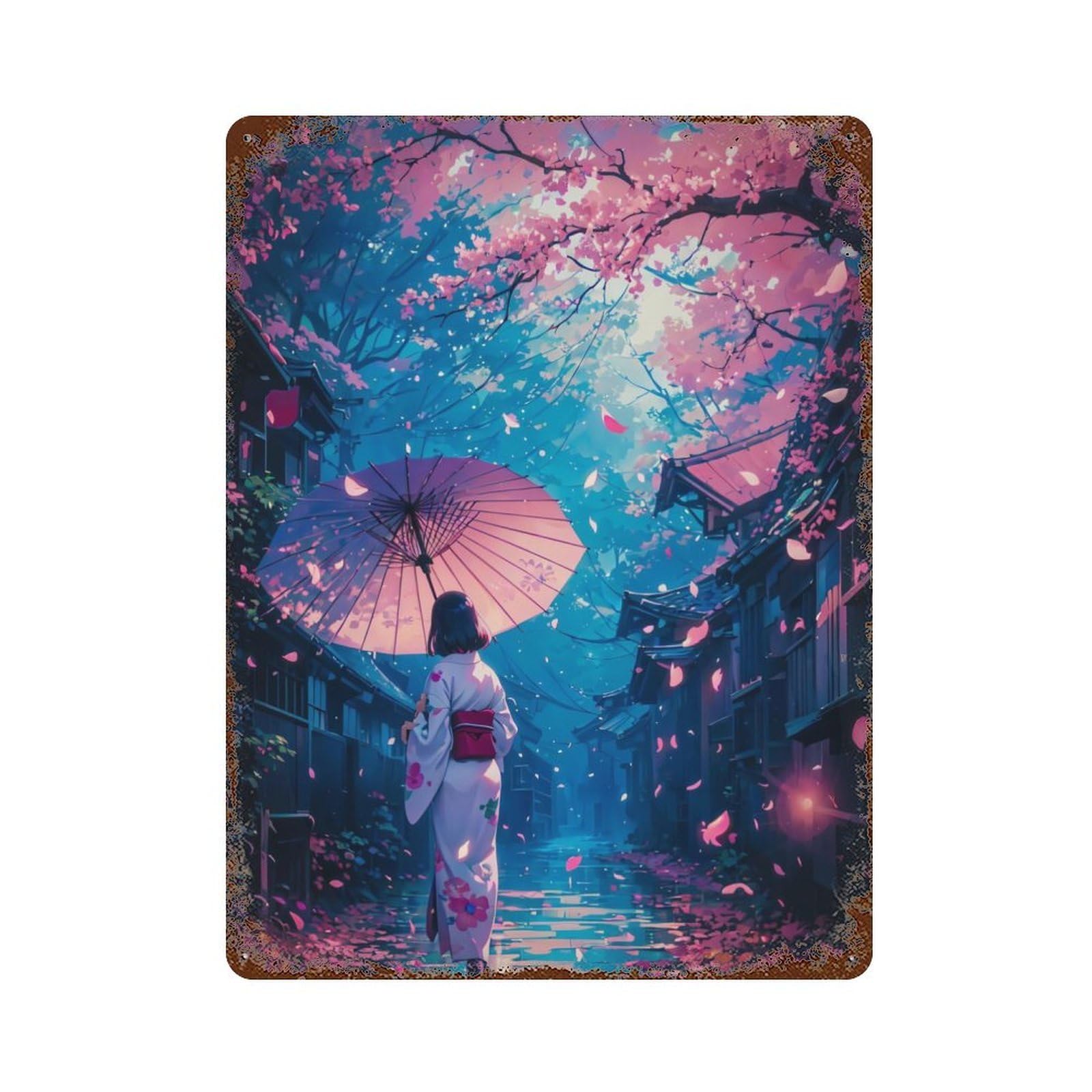 Cherry Blossom Girl Anime 15.7"x11.8" Rustic Tin Plaque, Farmhouse Wall Decor for Basement, Hobby Room And Garage Decor