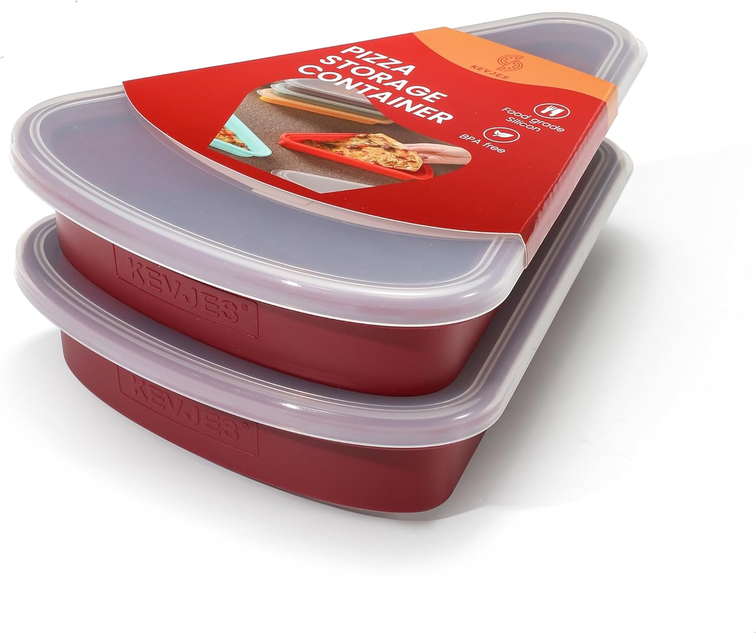 KEVJES 2-Pack Reusable Silicone Leftover Pizza Slice Storage Container with Air-tight Lids-BPA Free,Fits Single Slice up to 16”,Save Space,Refrigerator organizer (Cranberry)