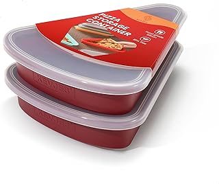 2-Pack Reusable Silicone Leftover Pizza Slice Storage Container with Air-tight Lids-BPA Free,Fits Single Slice up to 16”,Save Space,Refrigerator organizer (Cranberry)