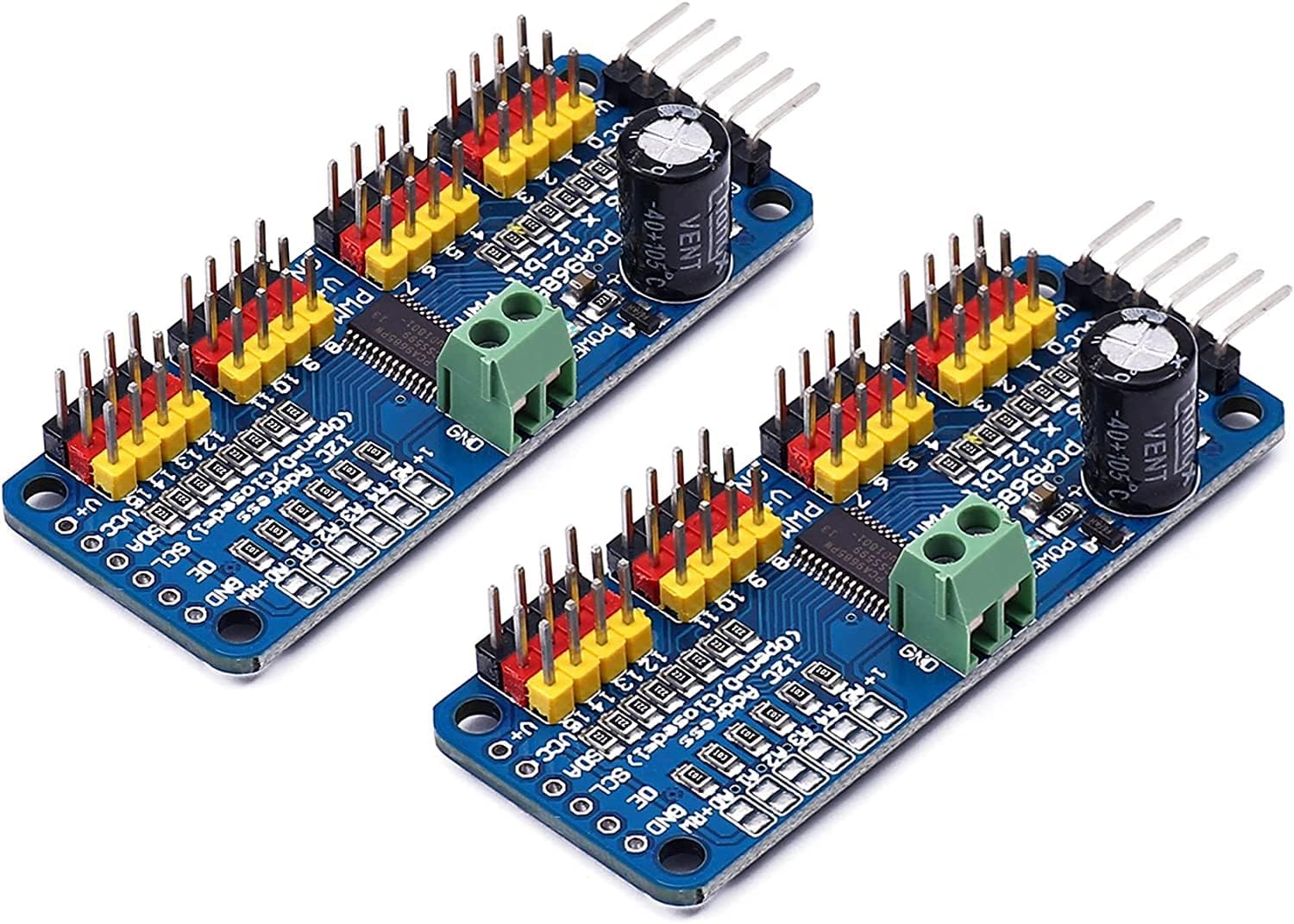 REES52 2pcs PCA9685 16 Channel 12 bit PWM Servo Motor Driver I2C IIC Module for MG90S SG90 MG995 Compatible with Arduino Raspberry Pi
