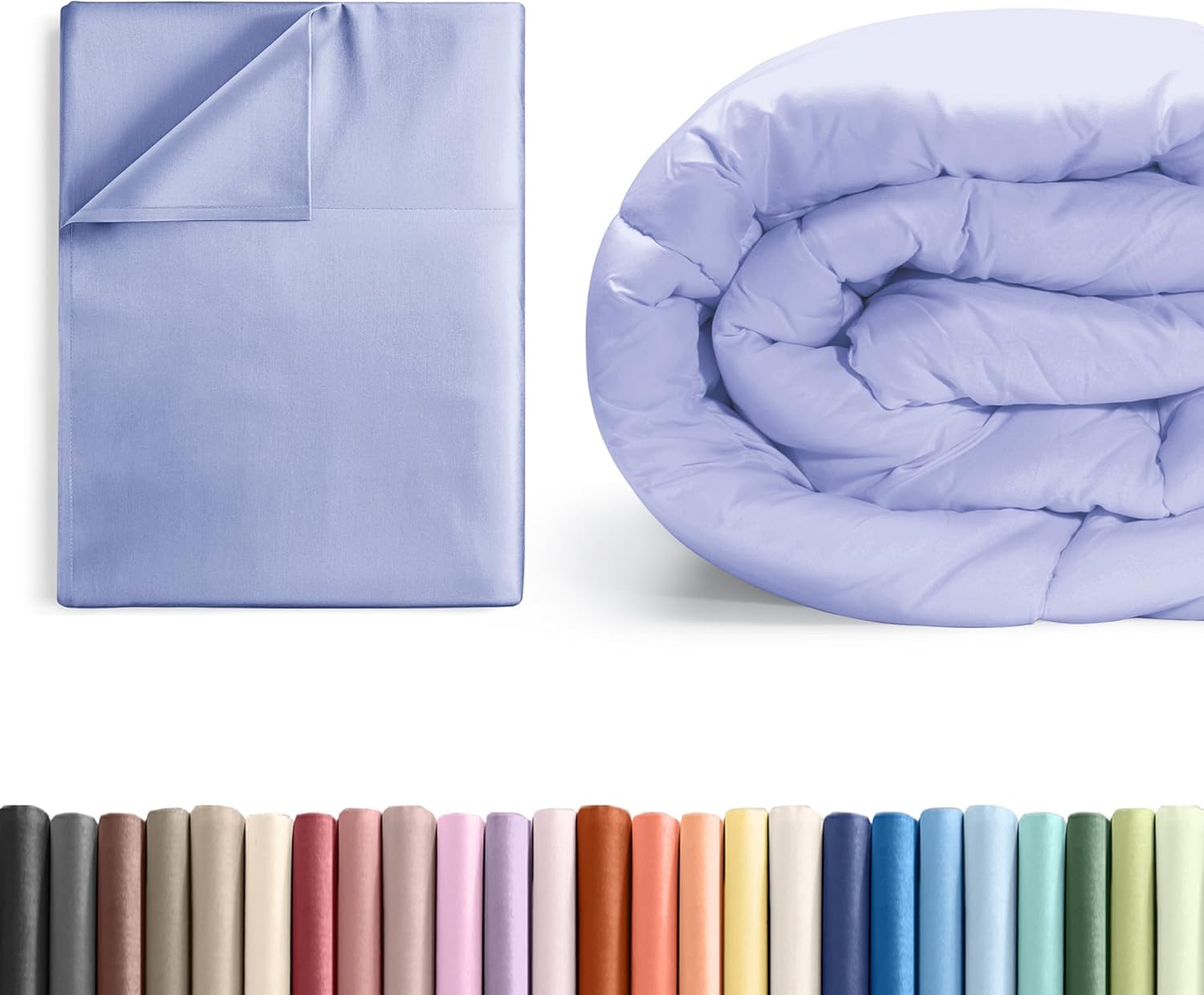 King Size Flat Bed Sheet + Comforter Bundle - Hotel Luxury Single Flat Sheet - Fits Mattresses with Deep Pockets Between 8 to 16 inches - Ultra Soft, Breathable and Wrinkle Free - Oeko-Tex - Lavender