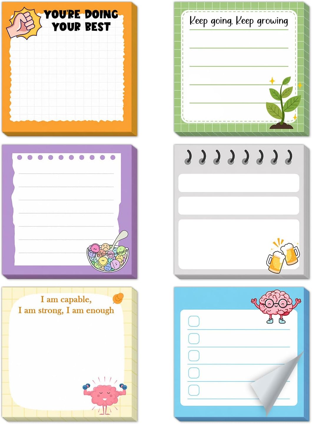 6 Pads Inspirational Sticky Notes Gifts, Fun Positive Post-it Notes, Motivational Self-Adhesive Memo Pads, Easy to Post Desk Supplies, Gifts for Students School Teacher Office Meeting 3 * 3IN