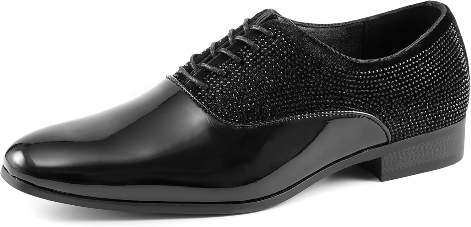 Amali Barnes Mens Dress Shoes Sparkly Glitter Encrusted Tuxedo Slip on Loafers for Men - The Original Smoking Men Dress Shoes Runs Large - GO 1/2 Size Down