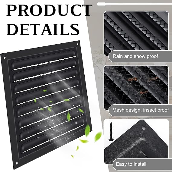 2 Pcs 8 X 8 Attic Vent Metal Shed Vents Gable Vents Louver Vent | Grille with Screen Mesh for Home Garage Attic Ceiling, Boost Ventilation and Guard Against Moisture