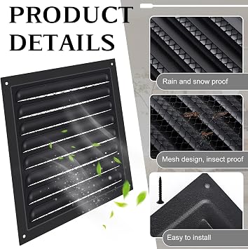 2 Pcs 8 X 8 Attic Vent Metal Shed Vents Gable Vents Louver Vent | Grille with Screen Mesh for Home Garage Attic Ceiling, Boost Ventilation and Guard Against Moisture