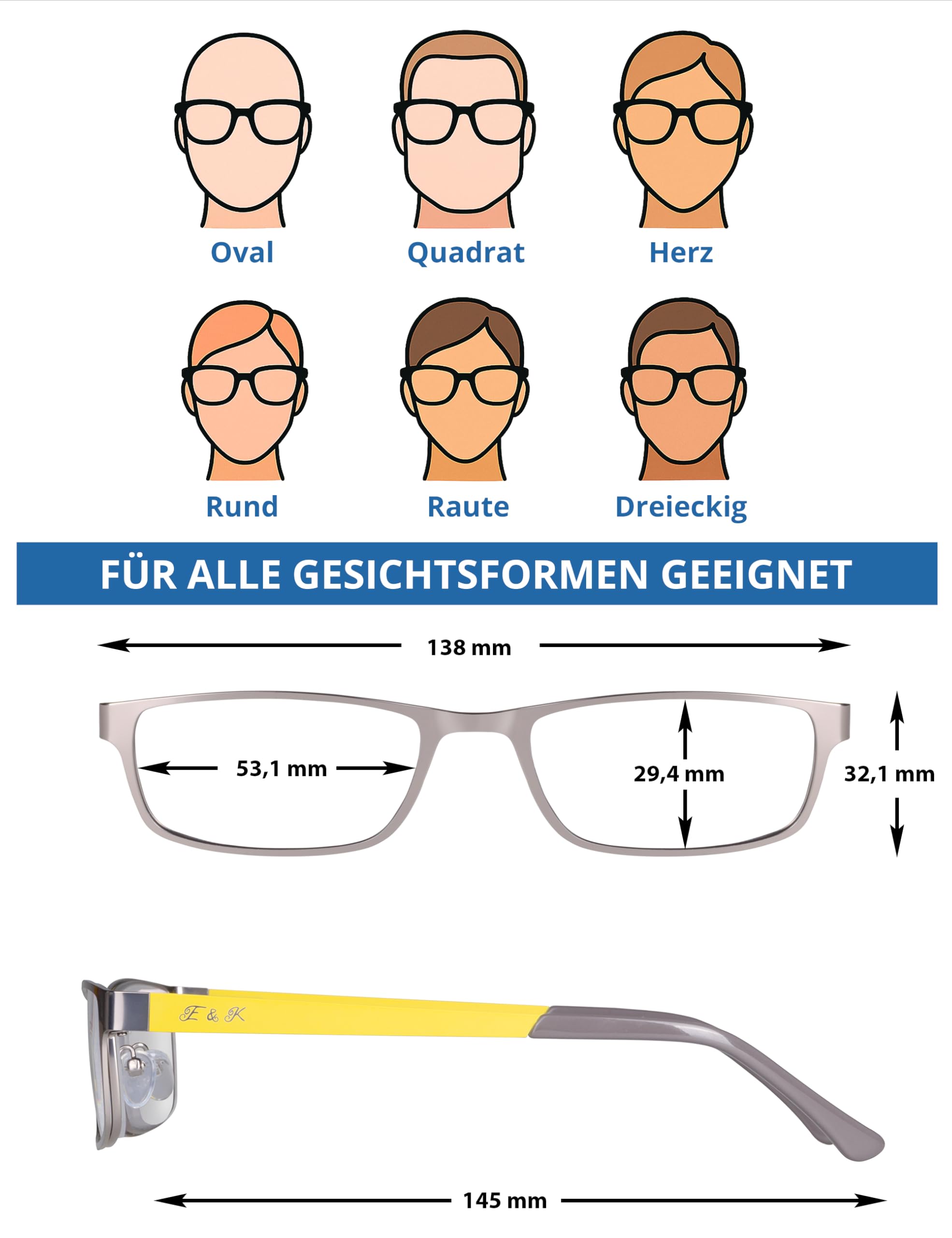 Edison & King Gafas presbicia Hombre - anti luz azul - Christales premium - „Elements“