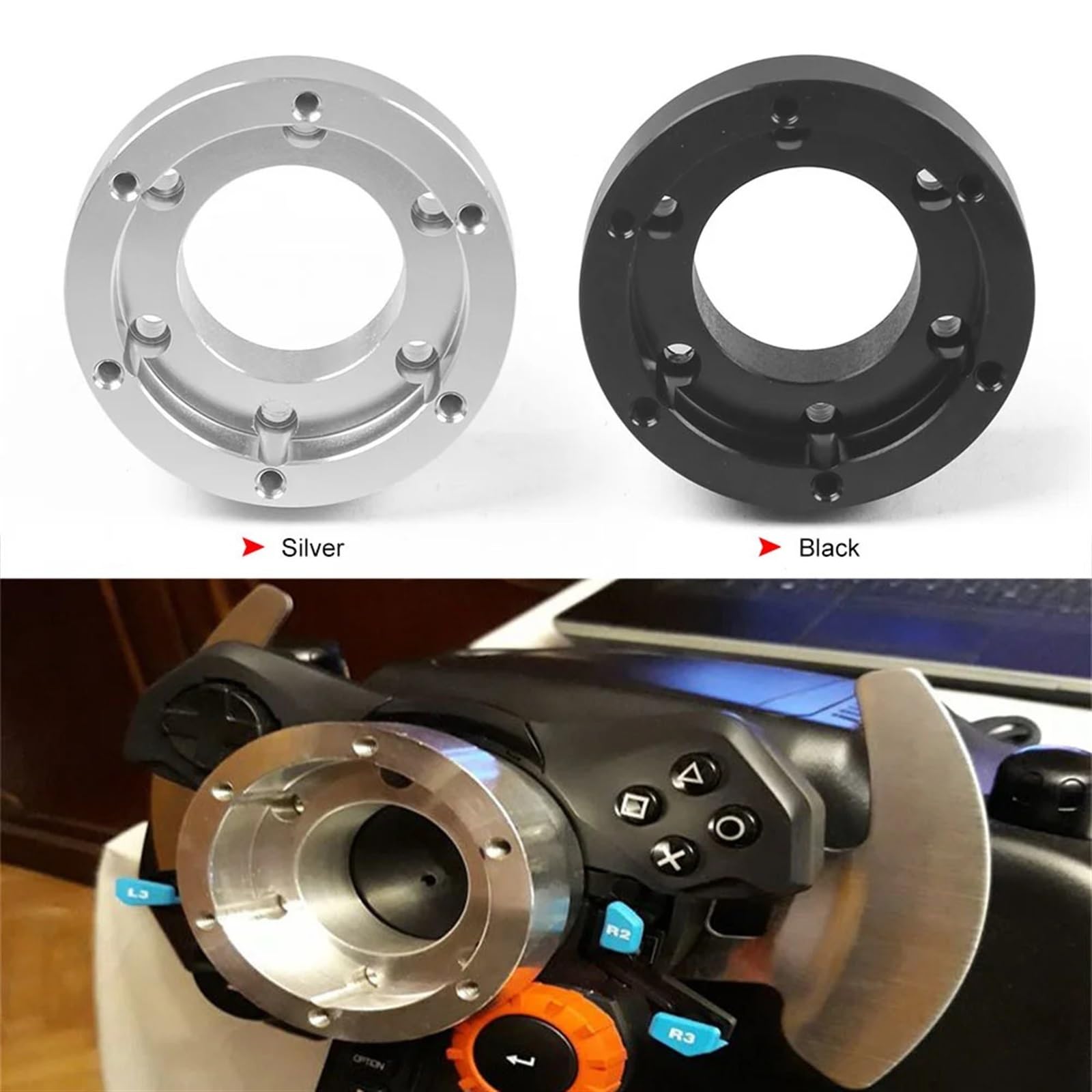 Volante da corsa Volante da corsa in pelle PU 14 pollici e 350 mm for giochi di corse con piastra adattatrice 70 per corsa rallye(Blue with Silver)