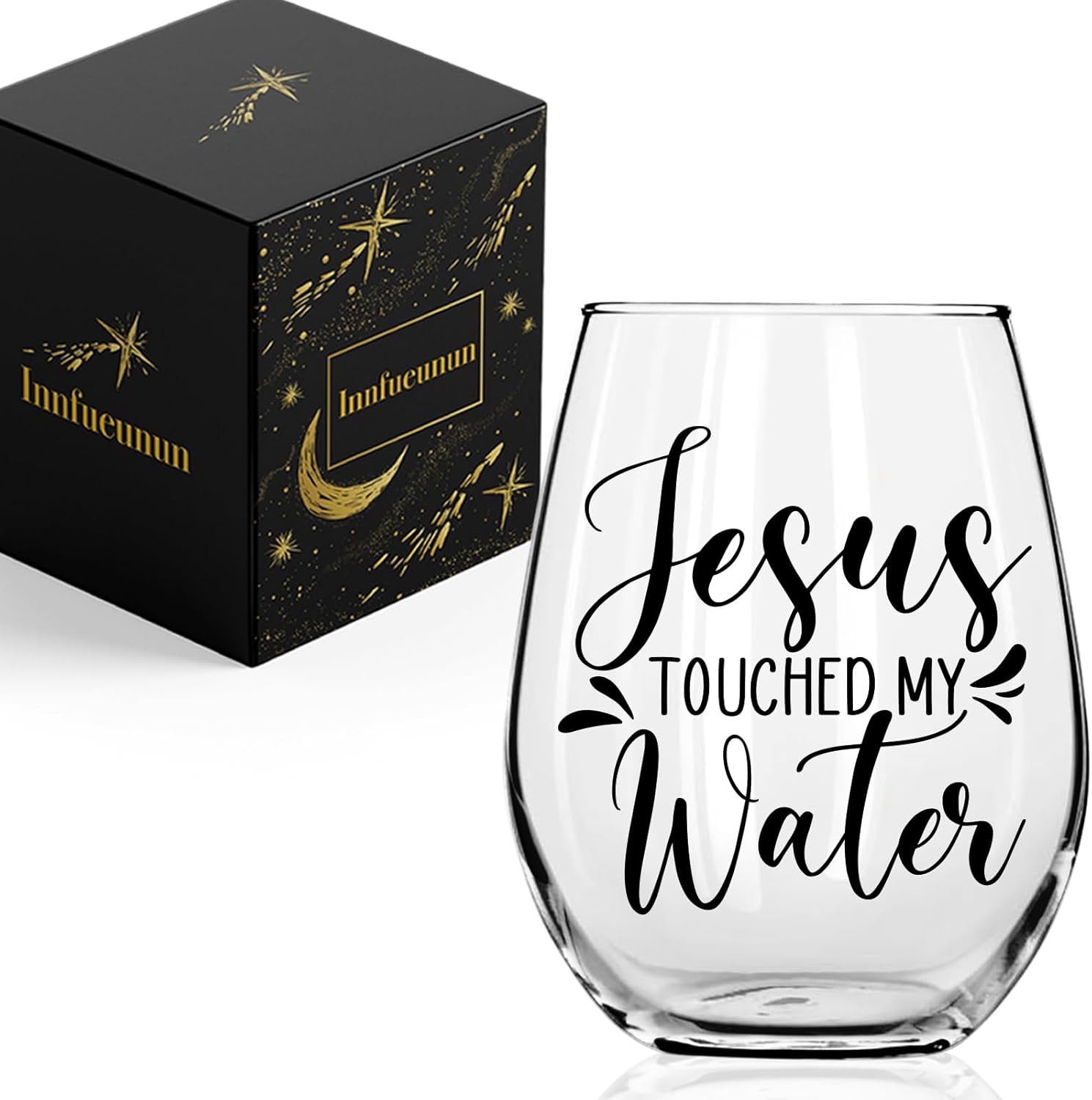 Innfueunun Jesus Touched My Water Wine Glass 15 Oz, Funny Christian Graduation Birthday Gifts for Women Men, Funny Jesus Wine Gifts for Mother's Day, Christian Gift for Best Friend Bestie