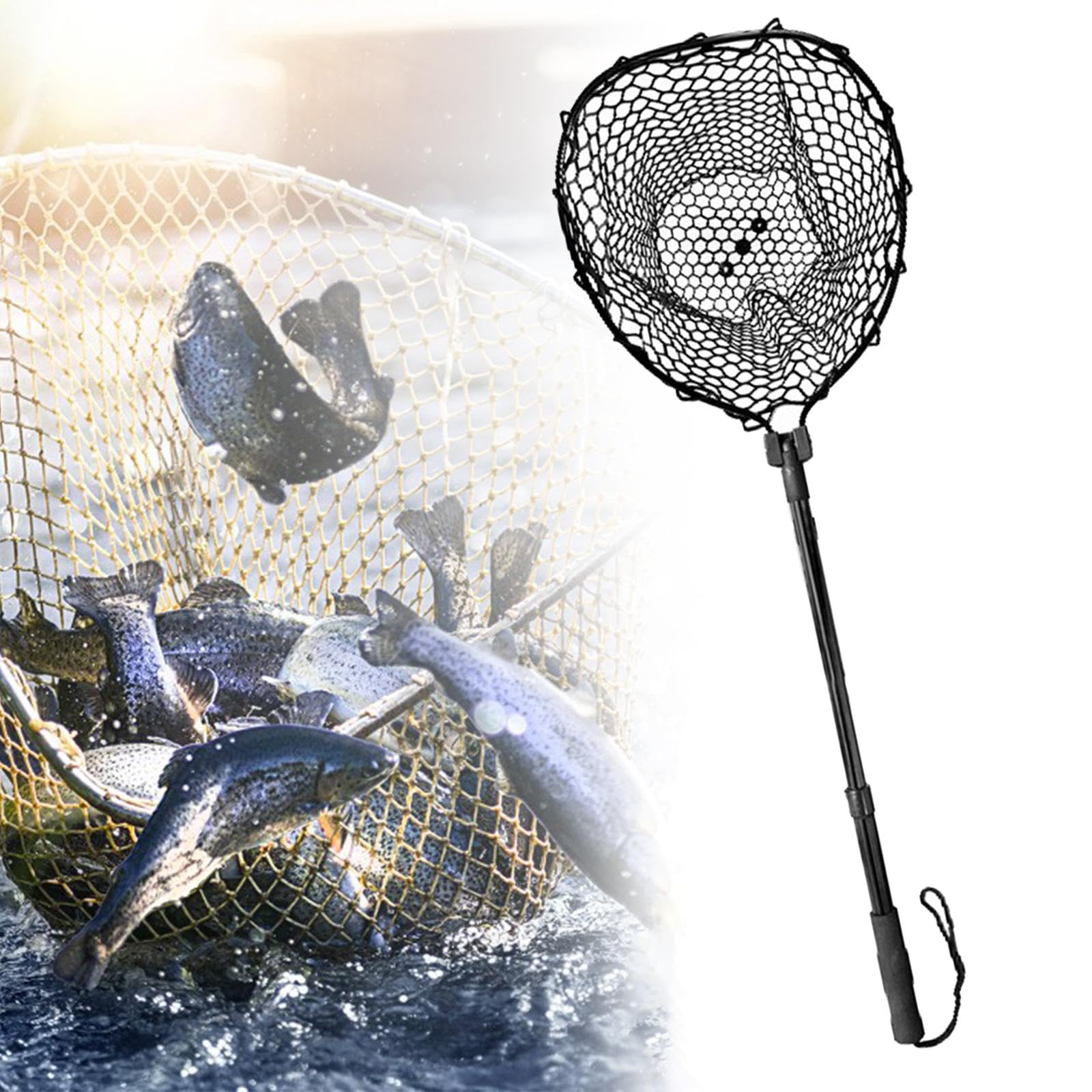 Red para Pesca Plegable Telescópica con Marco de Aluminio Malla de Silicona Suave Y Profunda Mango EVA Cómodo Adecuada para Pesca Deportiva Uso en Lag