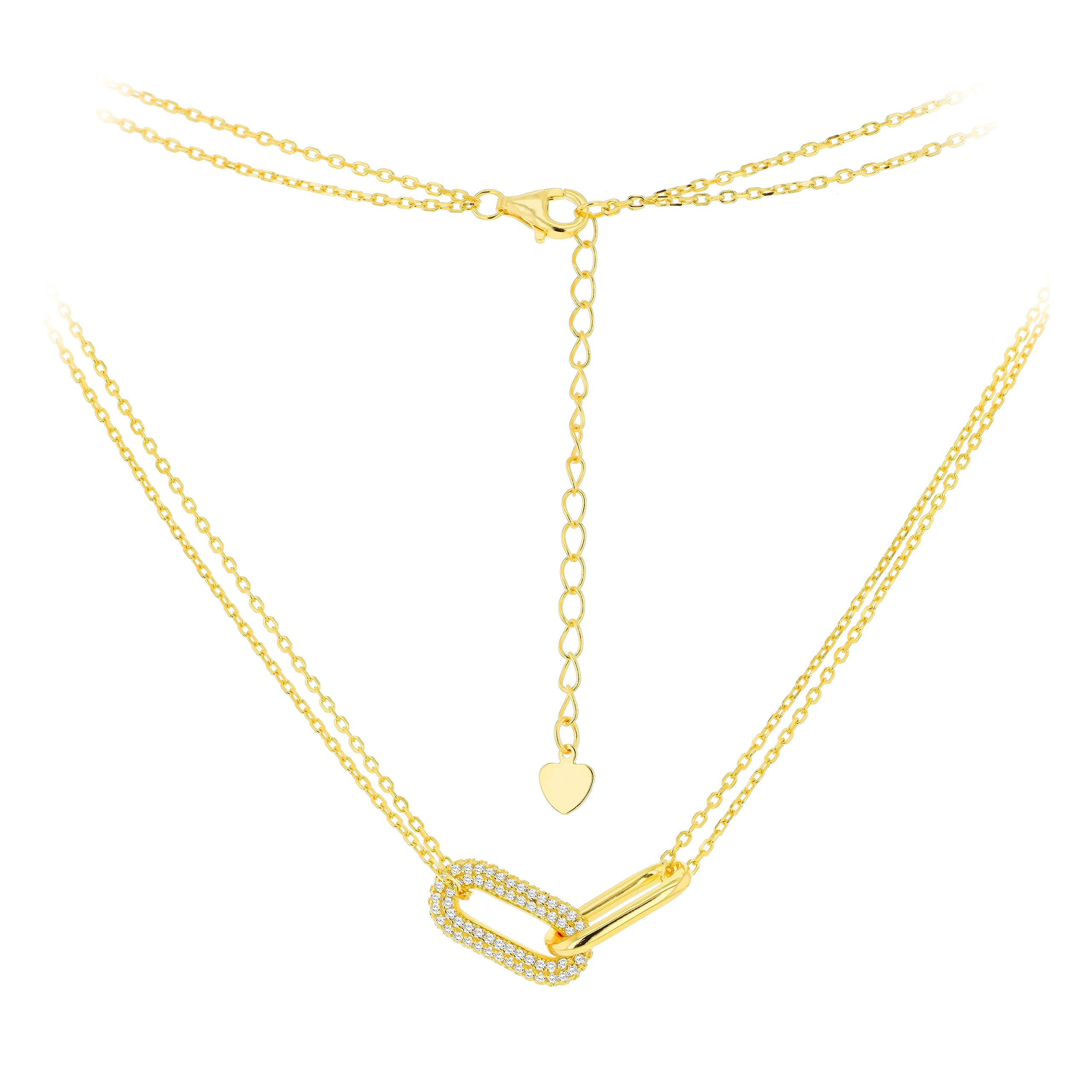 Amazon Essentials Collar de Eslabones Pavé y Plata de Ley Bañada en Oro