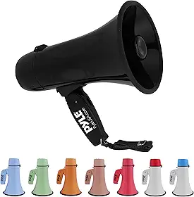 Megafone Pyle Portátil 20W com Sirene e Gravação de Voz, Entrada Auxiliar P2 para Música, Amplificador de Som com Alça Dobrável, Alcance 400m
