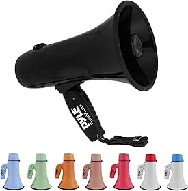 Megafone Pyle Portátil 20W com Sirene e Gravação de Voz, Entrada Auxiliar P2 para Música, Amplificador de Som com Alça Dobrável, Alcance 400m
