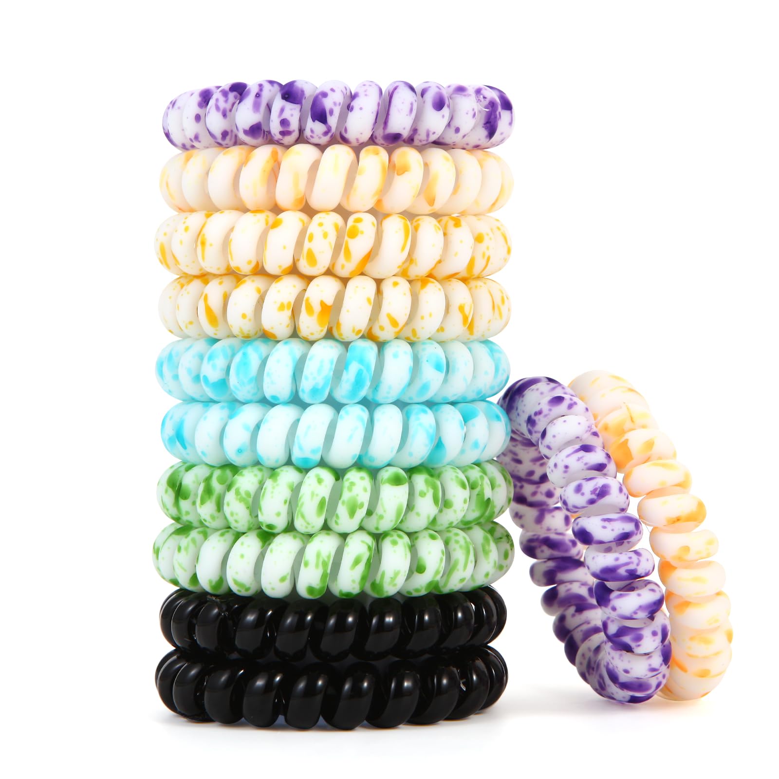 Emrlyr Spiral Hair Ties No Damage, ponytail holders Elastic Phone Cord Waterproof for Women Girls-12PCS (Colored frosted leopard print)