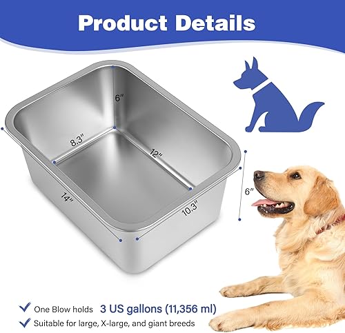 Miniatura 2 de Cuenco de agua grande de 3 galones para perros, cuencos metálicos de acero inoxidable para perros, tazón de comida para mascotas de gran capacidad,