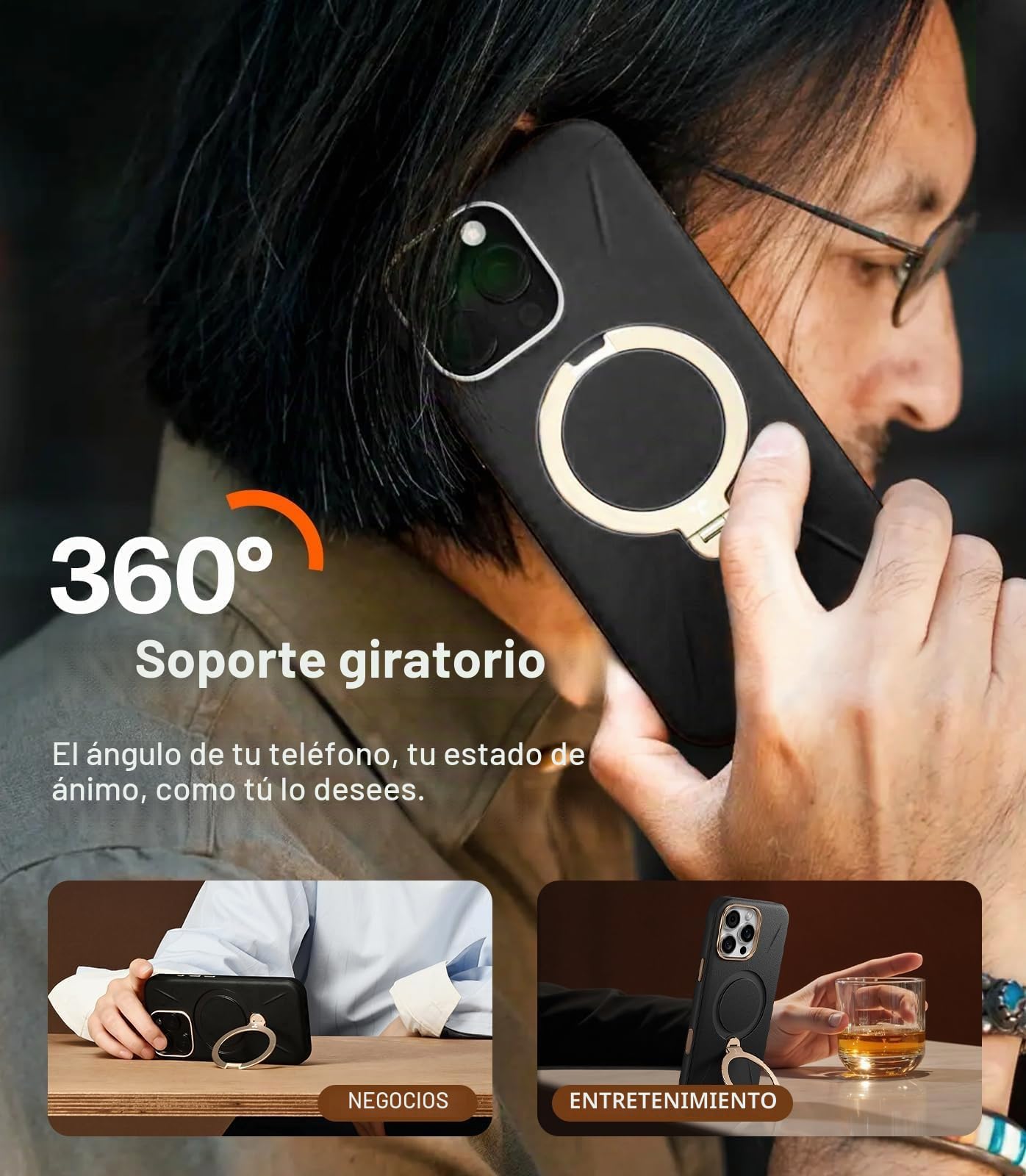 TORRAS Ostand Q3 VegSkin - Funda para iPhone 16 Pro Max (piel de silicona sostenible) (soporte magnético invisible 360°), tacto premium, duradera, funda iPhone 16 Pro Max Case noble estructura de piel