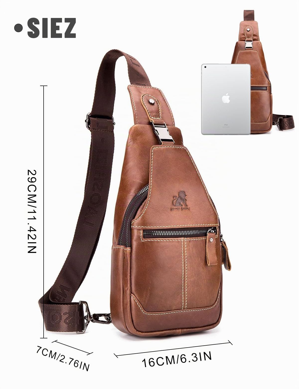 Herren Brusttasche aus PU-Leder - Wasserdichte Crossbody Umhängetasche für Handy, Casual & Outdoor Aktivitäten wie Wandern und Radfahren, braun