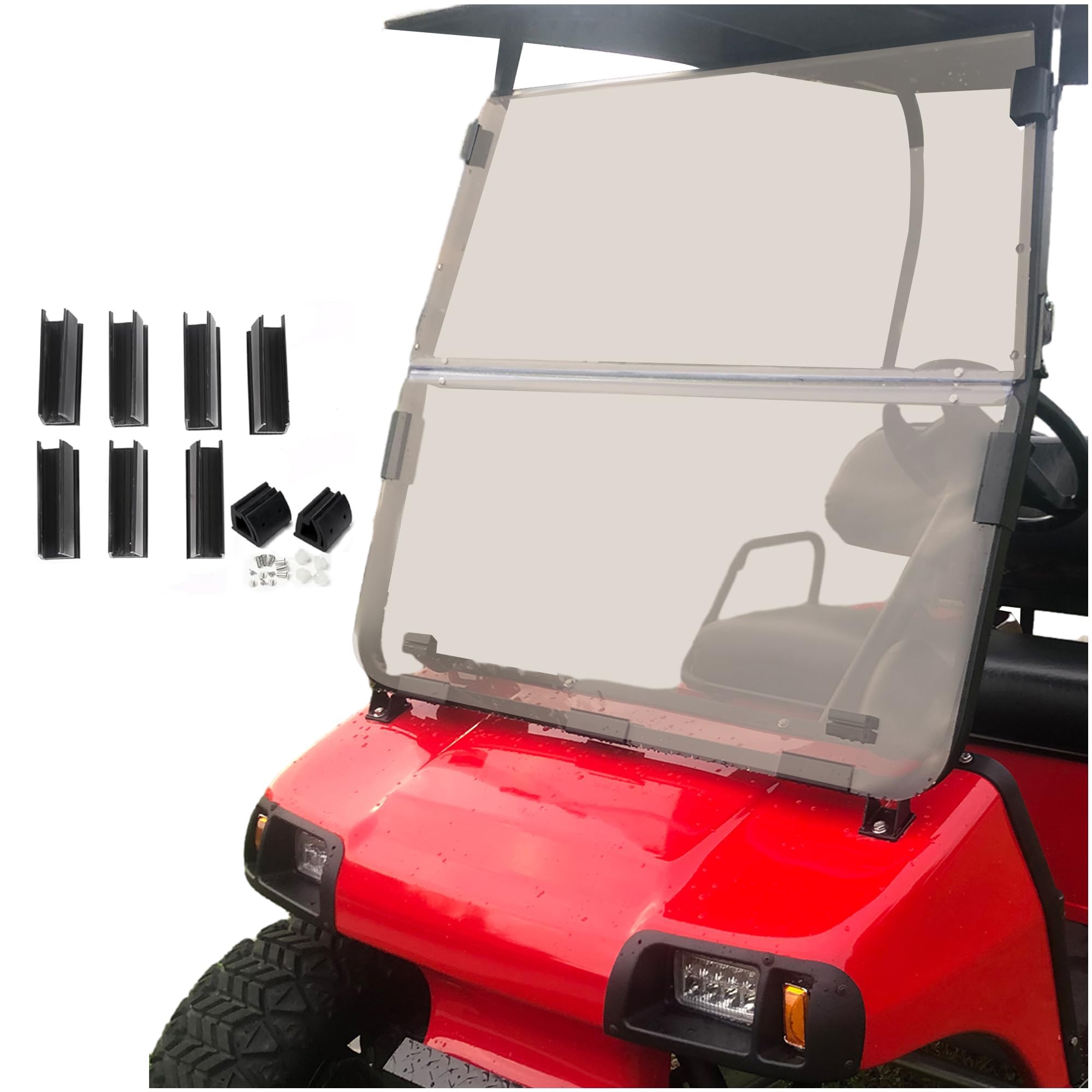 ECOTRIC Tinted Windshield Compatible with 2000.5 to Current Club Car DS Golf Cart Smoke Style Windshield Approximate Dimensions 40"W X 36.5"H Fold Down