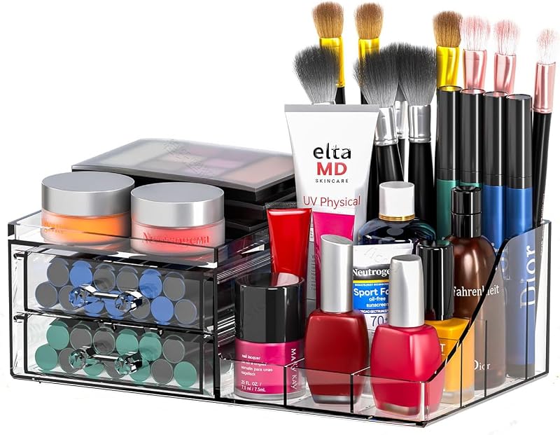 Organizador de maquiagem em acrílico transparente com gavetas Cq acrylic, 6 compartimentos, Clear-6800