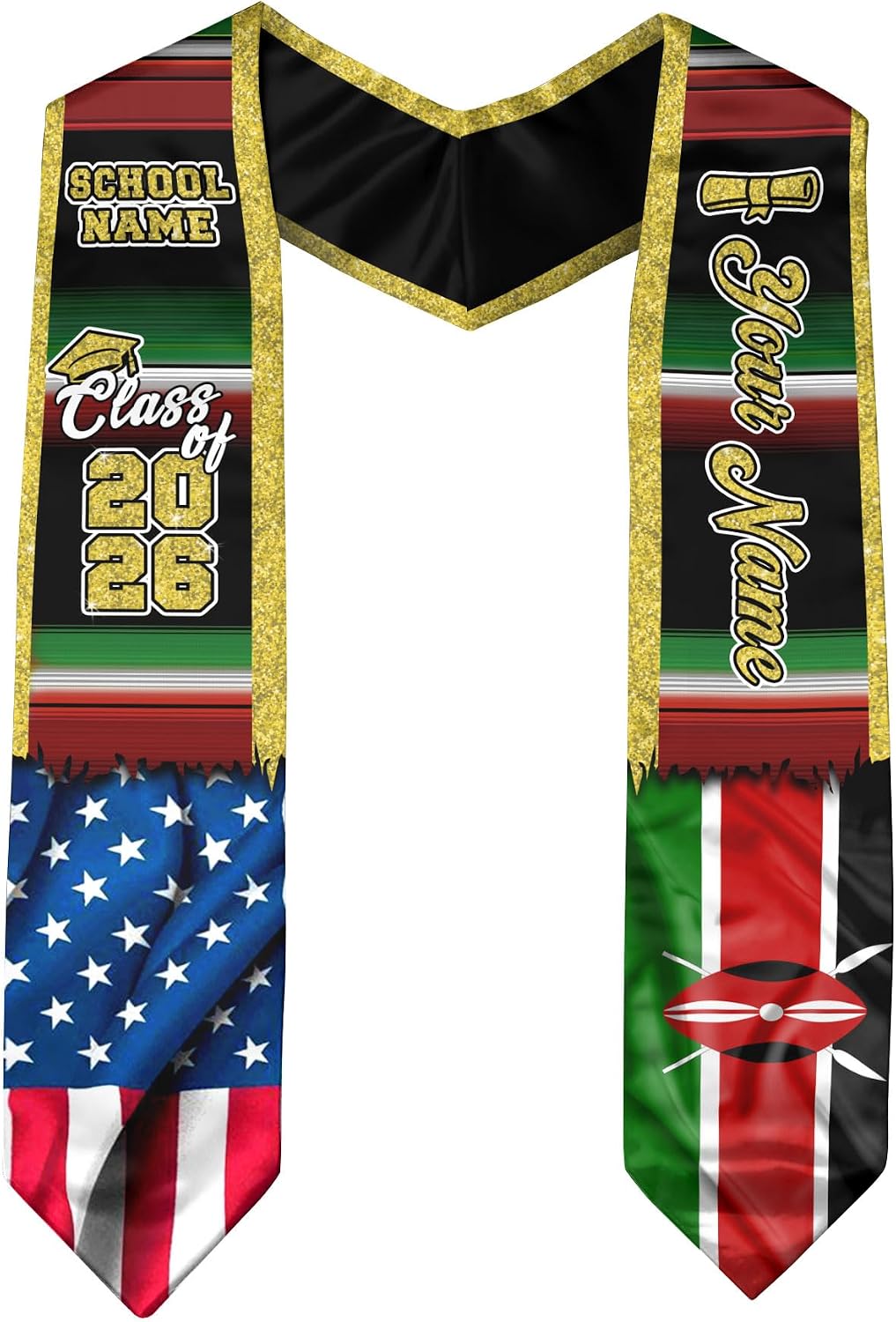 Kenyans Graduation Sash, Custom Kenyans American Flag Sash 2026, Kenya Graduation Stole