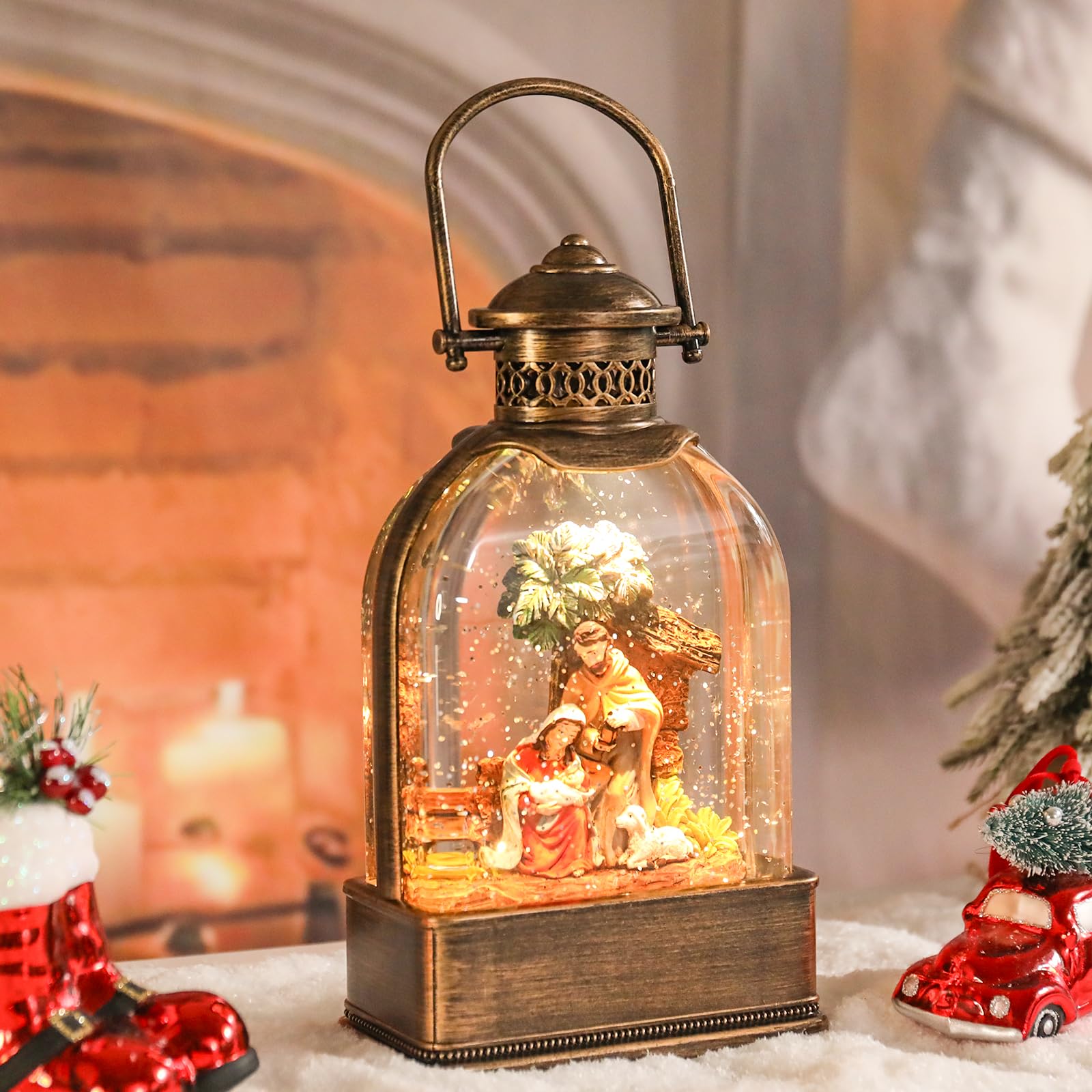 Taman Boule à neige pour crèche de Noël avec lumière musicale et paillettes | Boule à neige éclairée pour crèche de Noël avec lumières changeantes de couleur, musique, paillettes tourbillonnantes et 3