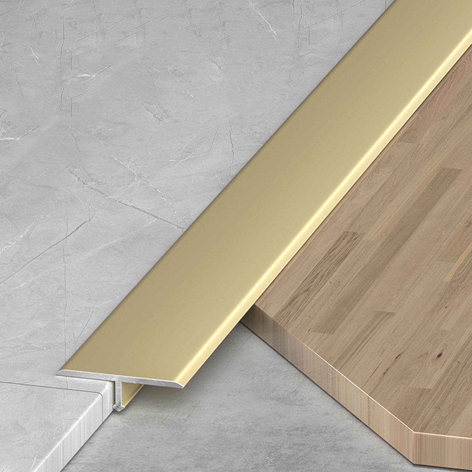 Floor Transition Strip for Doorways, Aluminum Floor Divider, Threshold Strip Metal T Molding Edge Trim Strip for Laminate Wood Tile Vinyl, Joining Flooring Gaps(Gold,50 mmx0.9 m)