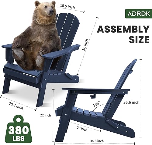 Miniatura 3 de Silla Adirondack plegable con soporte para tazas, silla plegable de polietileno de alta densidad para todo tipo de clima, silla Adirondack de patio
