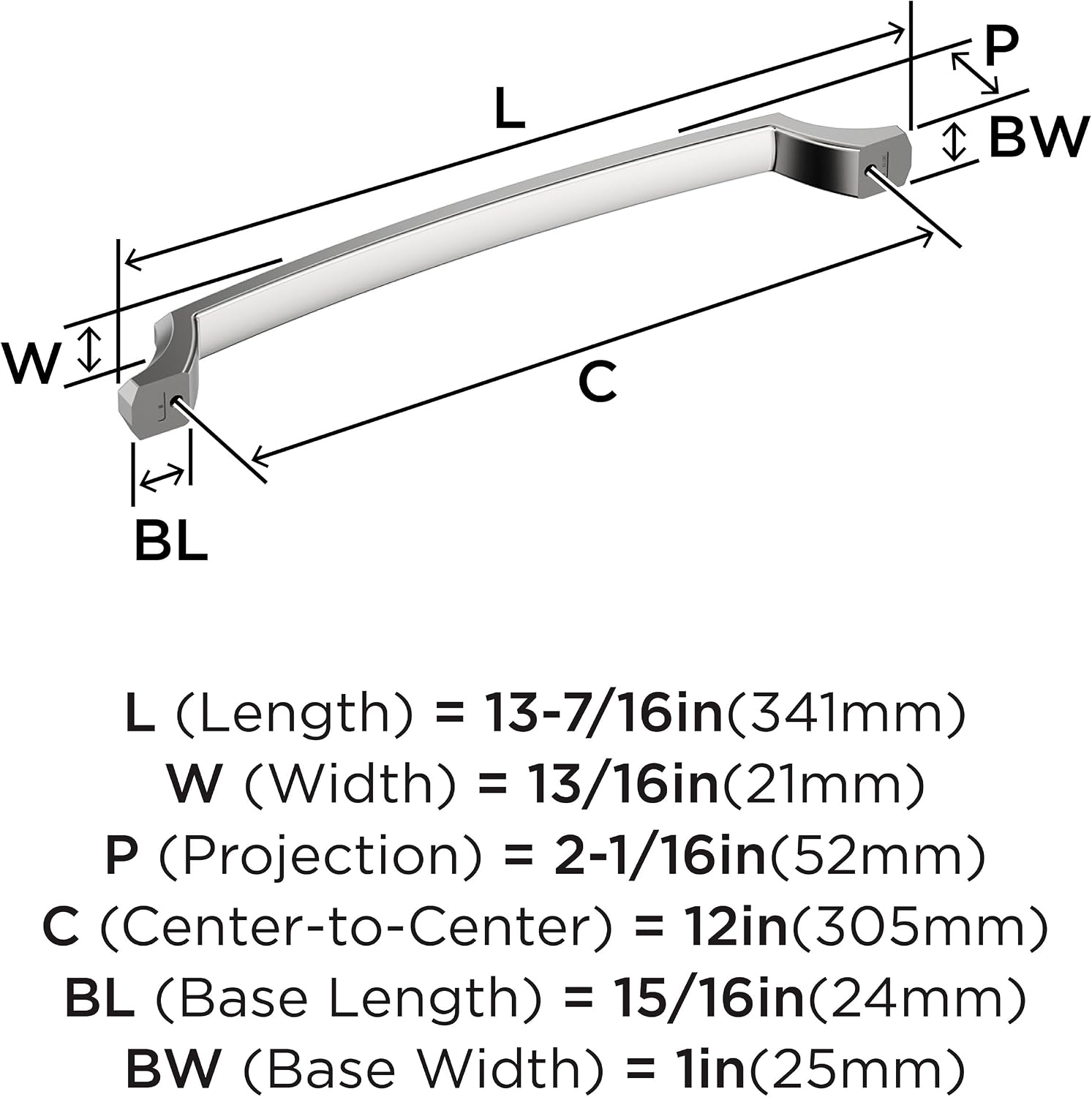 Amerock Bellamy 12 inch (305mm) Center-to-Center Polished Chrome Appliance Pull, BP3671326