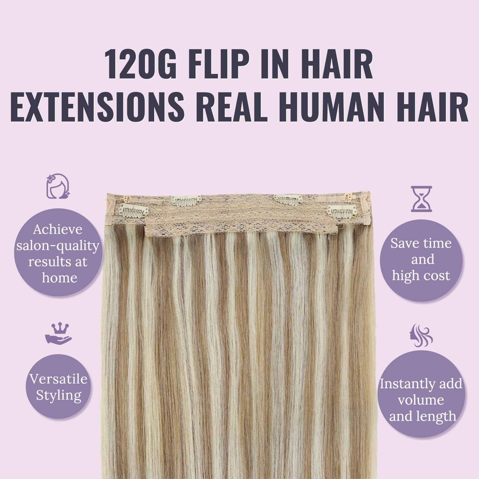 Fshine Filo Invisibile Naturali 18 Pollici Capelli Lisci 127G Extension Color 16 Golden Bionda Highlight Con 22 Biondo Chiaro Wire Invisibile Capelli Veri #16P22