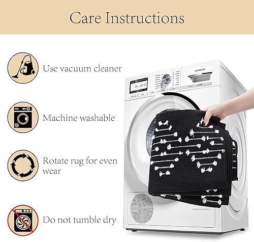 Miniatura 7 de Alfombra bohemia de 3 x 5 pies, color blanco y negro para dormitorio, estética, junto a la alfombra, tejida a mano, alfombra marroquí lavable para