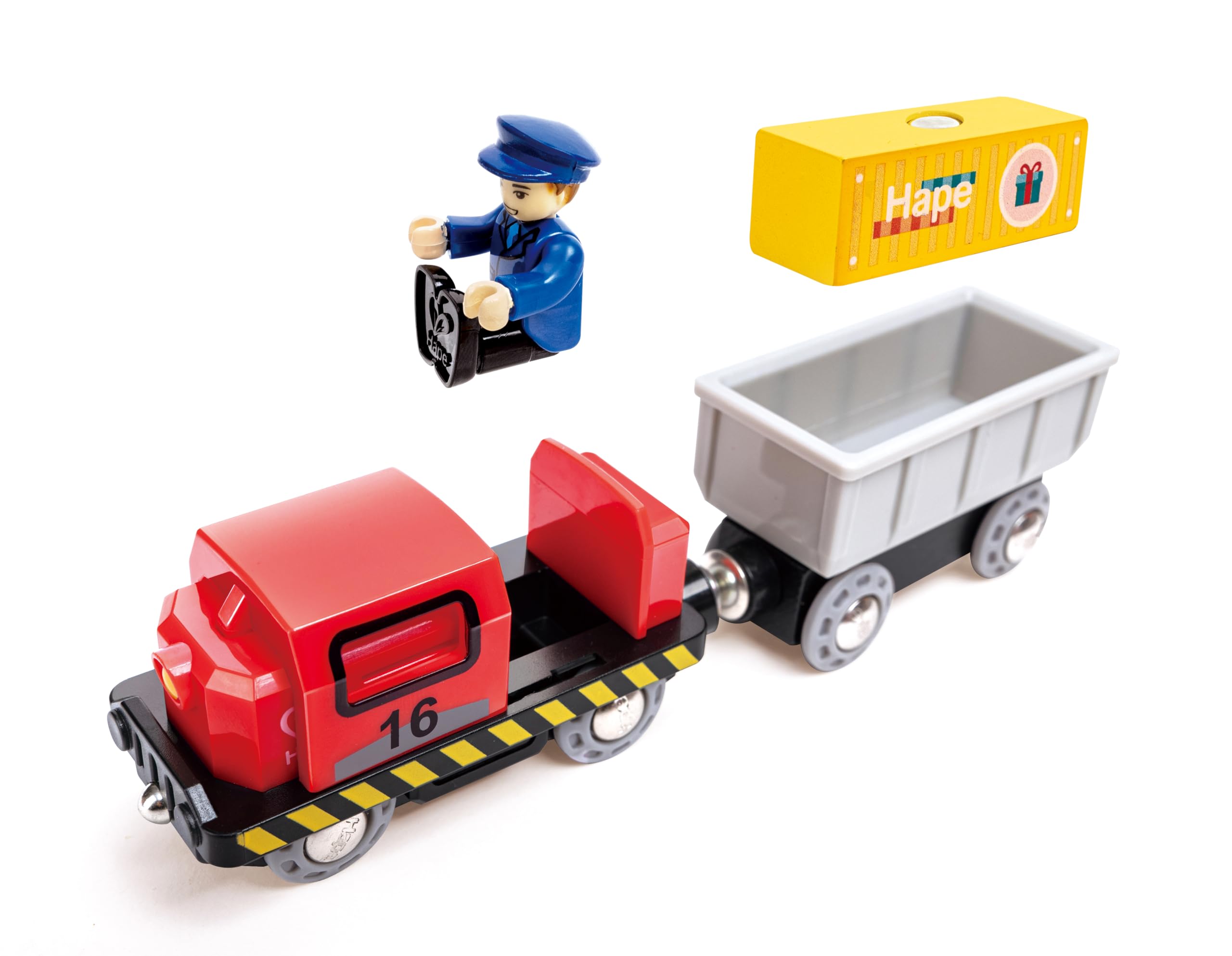 Hape Bahn- und Seefracht Set - Eisenbahn für Kinder, Holz-Frachtzug und Frachtschiff mit Kran, 2-in-1 Eisenbahn- und Hafen-Spielset, ab 3 Jahren
