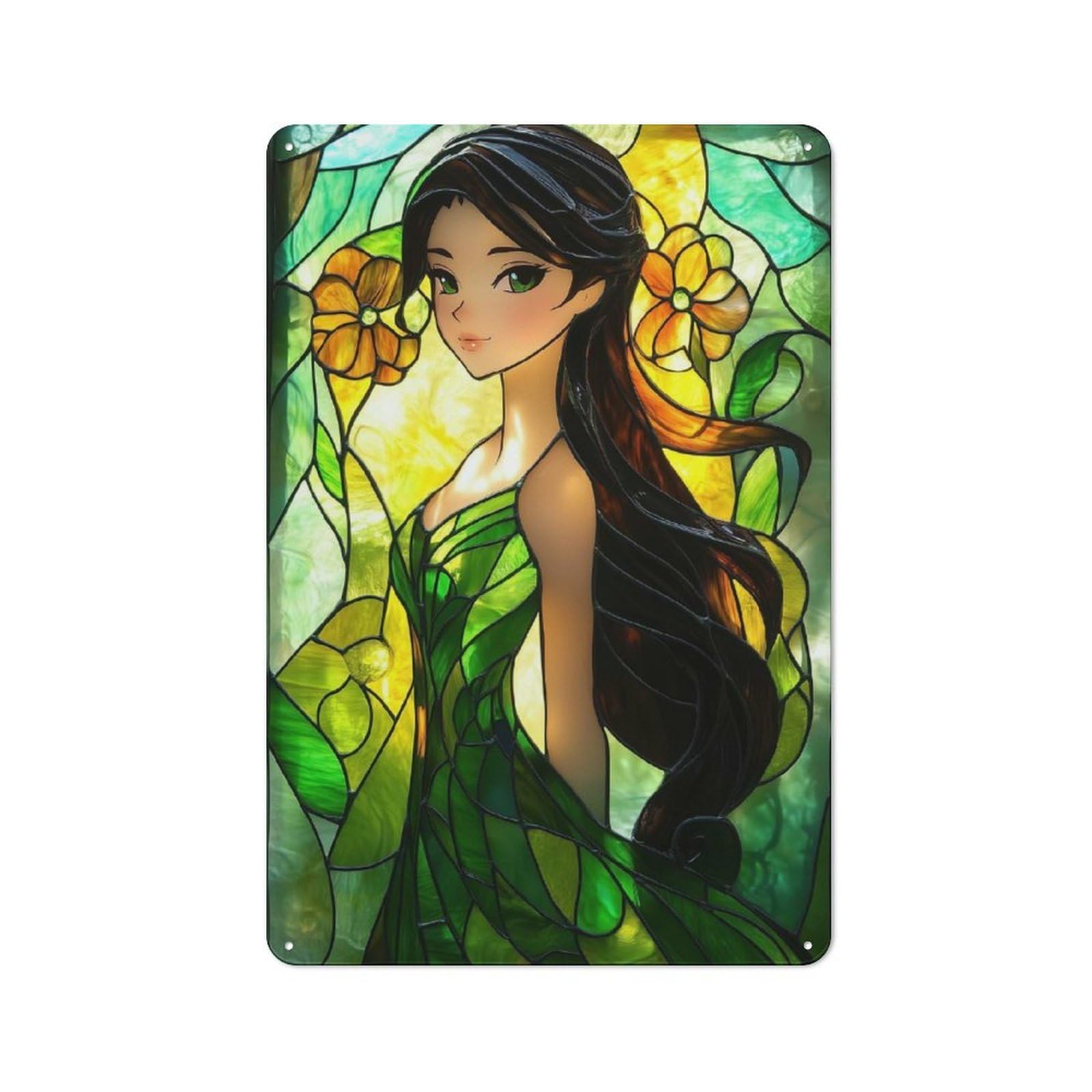Junmoney Style-10 Tin Sign 30X20cm With Stained Glass Woman For Garage Wall, Retro-Style Decor, For Room Styling Across Garages And Workshops