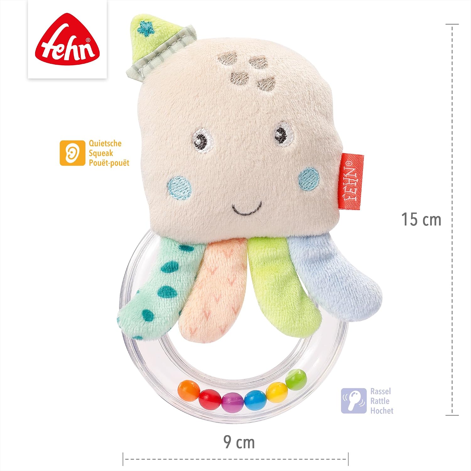 Fehn 054248 Rattle Ring 14 cm Sea Child Octopus