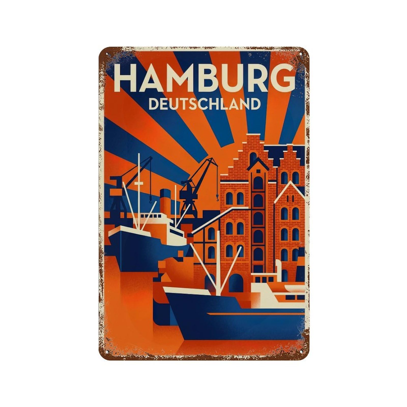 Galvaxio Style Vintage Travel Germany Hamburg Metal Tin Sign