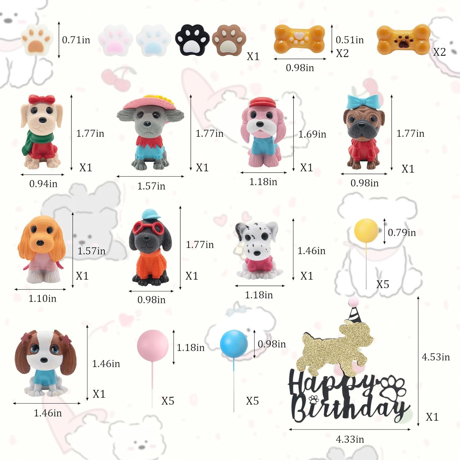LEMONSTONE 24 stuks hondencupcake-toppers, muffindecoratie, hondendecoratie, hondenthema, verjaardagsdecoratie, verjaardagstaartdecoratie voor kinderen, baby's, honden, feestdecoraties
