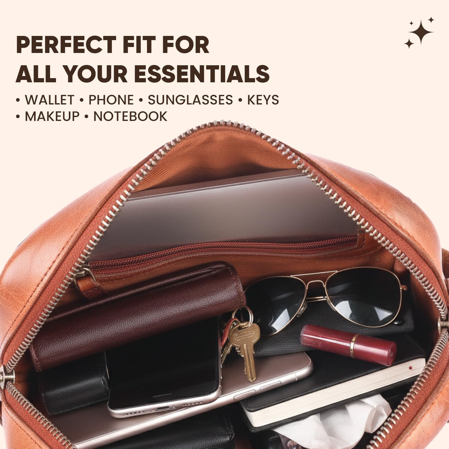 Genuine Leather Crossbody Shoulder Bag – Premium Unisex Everyday Bag with Adjustable Strap, Compact Yet Spacious for Travel, Work & Daily Use – Cognac - Image 6