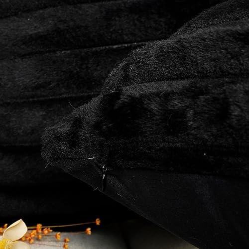 Miniatura 6 de YOUR SMILE Juego de 2 fundas de almohada decorativas de terciopelo suave y acogedora a rayas, piel sintética de conejo, decoración neutra moderna