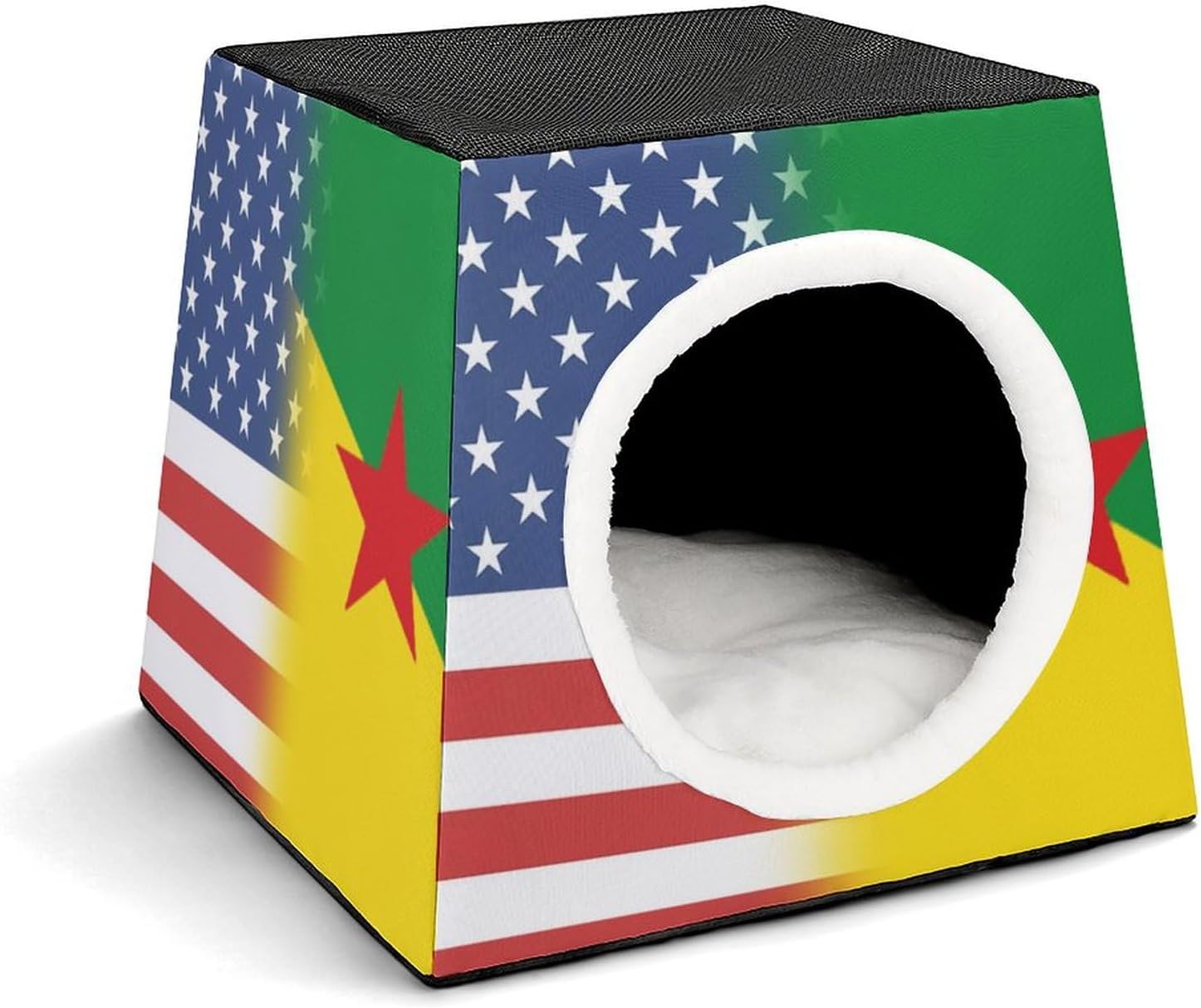 US and French Guiana Flag Cat House for Indoor with Spacious Cat Nest