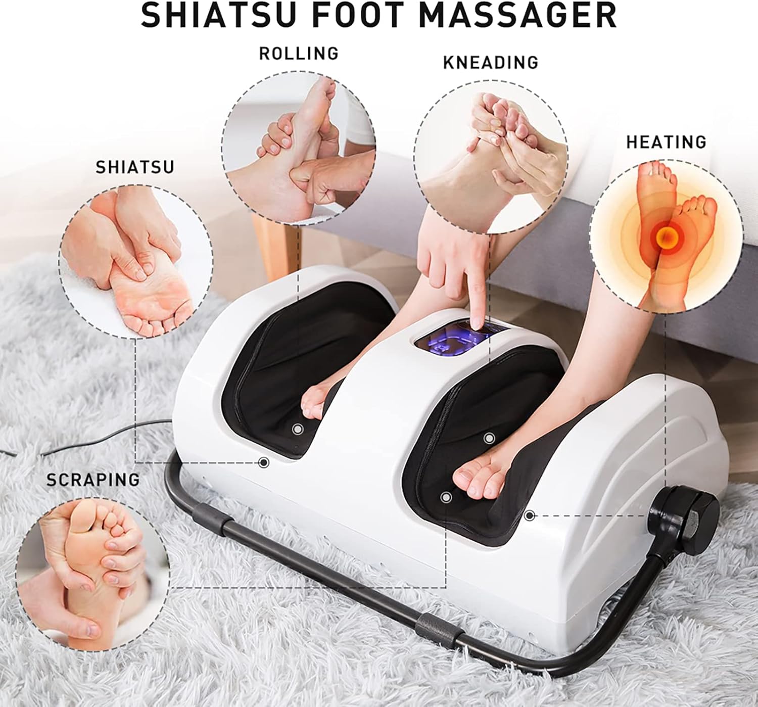 Homesnew Foot Massager Machine, Shiatsu Foot Massager Deep Kneading with Heat and Remote Control, Electric Calf Foot Massager to Increase Blood Circulation and Relief Plantar Fasciitis (Pearl White) : Health & Household