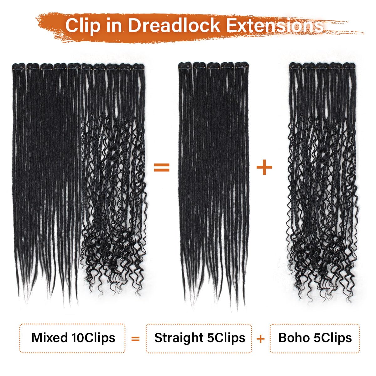 Photo 1 of Sangtok 10 PCS Mixed Clip in Dreadlock Extensions, 24 inch Synthetic Dreads Extensions, Thin Straight Dreadlock for Women, 1b