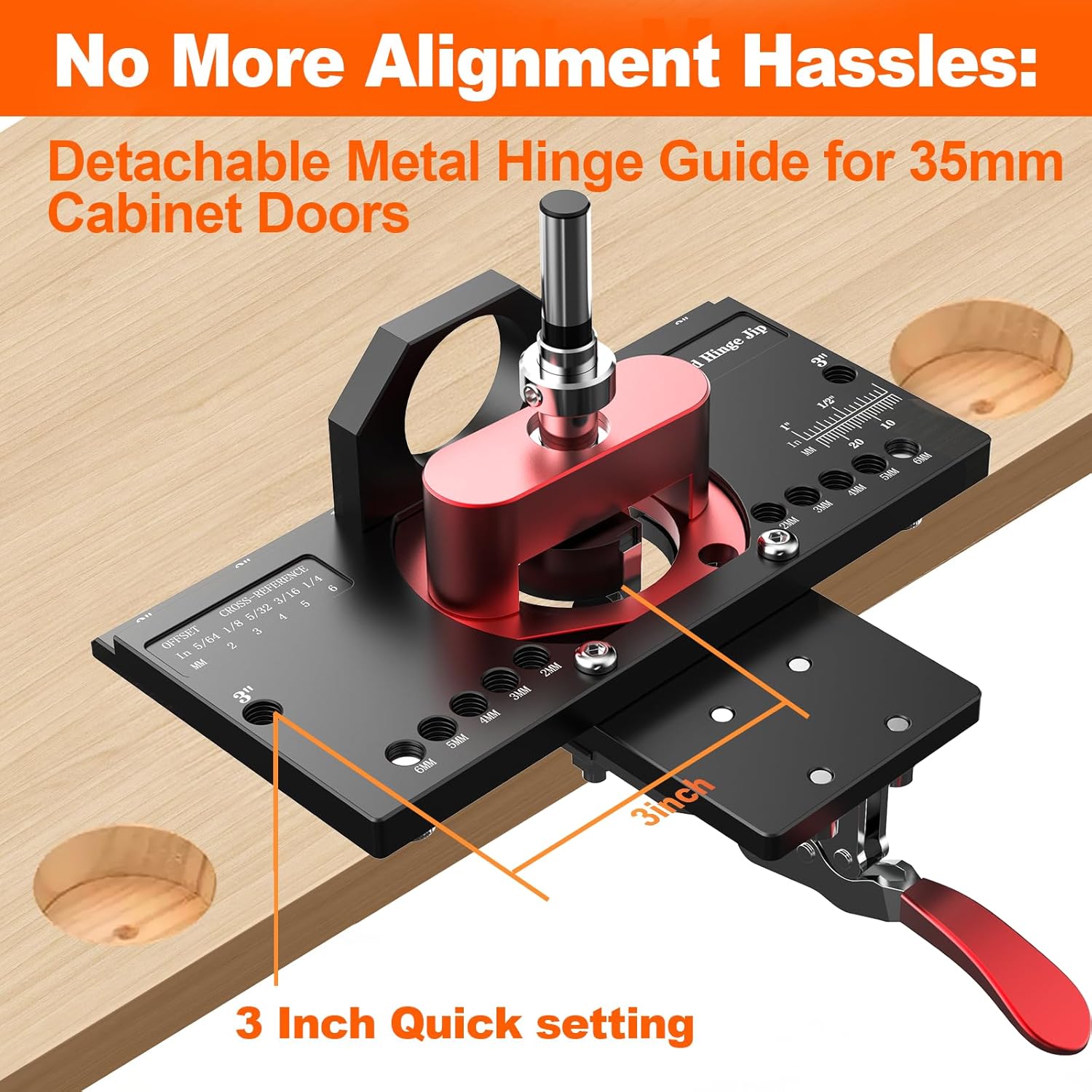 M-T Concealed Hinge Jig with Quick Clamp and Dust Vacuum Adapter 35mm Cabinet Door Hinges Jig Hole Drilling Hardware Jigs for Woodworking Door Cabinet Mounting Tool - Image 6